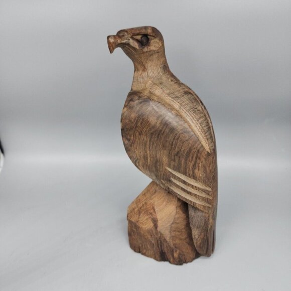Vintage Ironwood Hawk Falcon Eagle Hand Carved Wooden Figurine Statue Bird 11" - Picture 1 of 9
